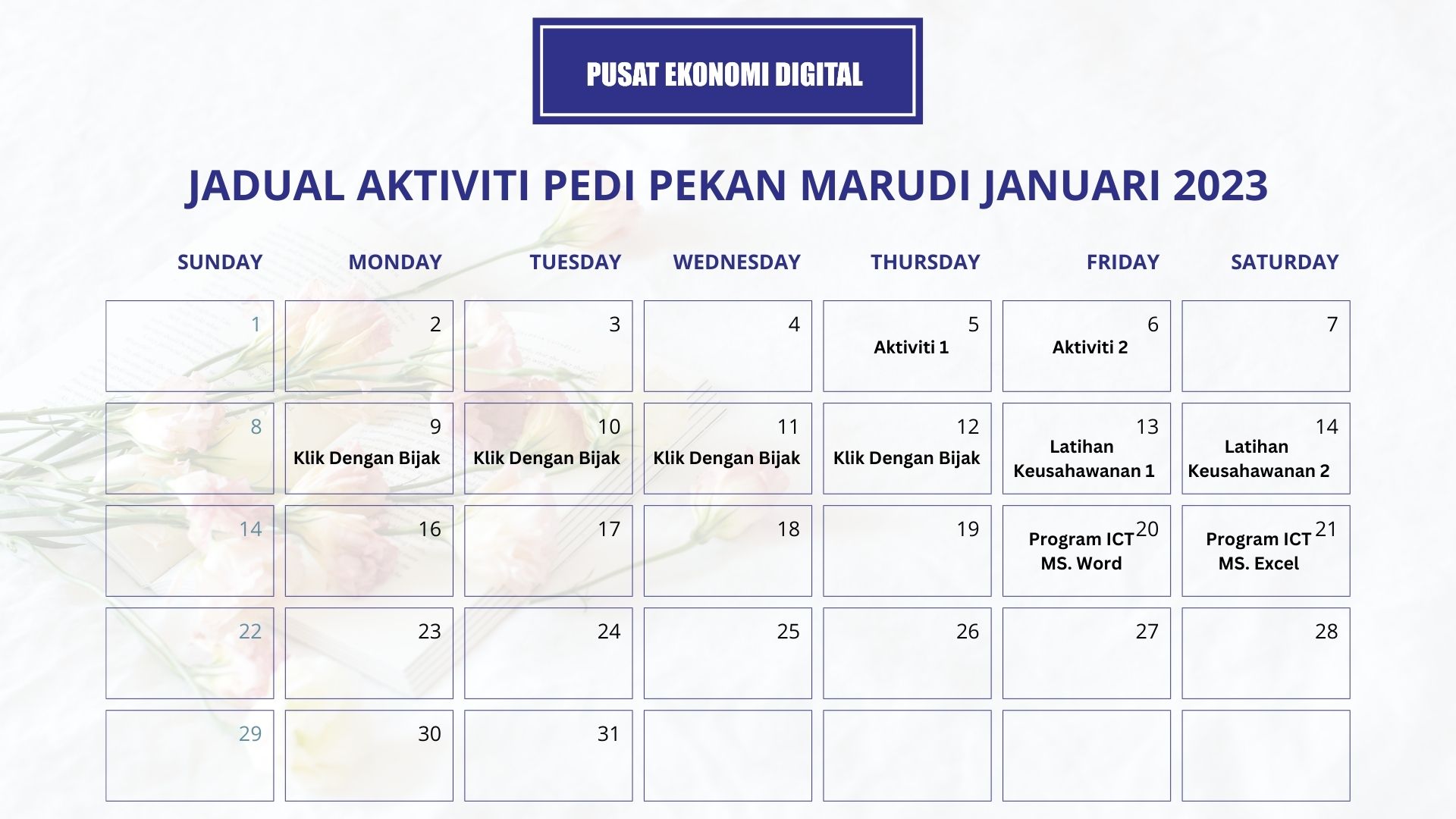 Jadual Aktiviti PEDi Pekan Marudi Januari 2023 3